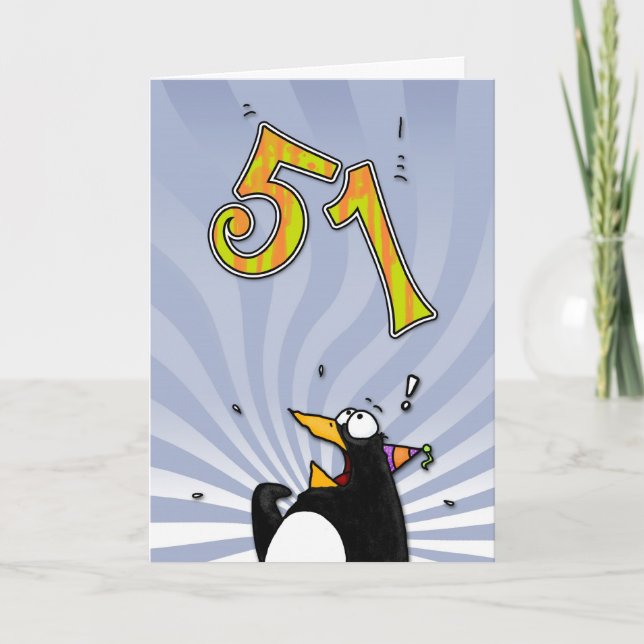 51st aniversário - cartão da surpresa do pinguim (Frente)