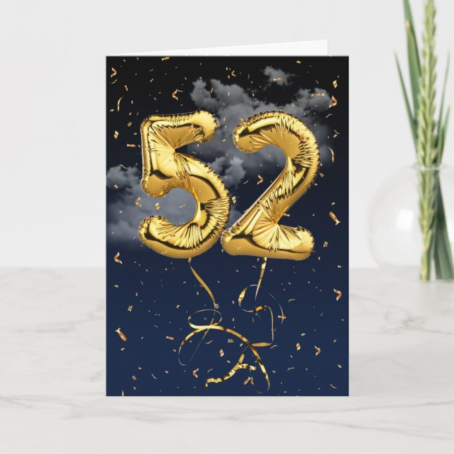 52º Balão Mylar Dourado de aniversário e Cartão Co (Frente)