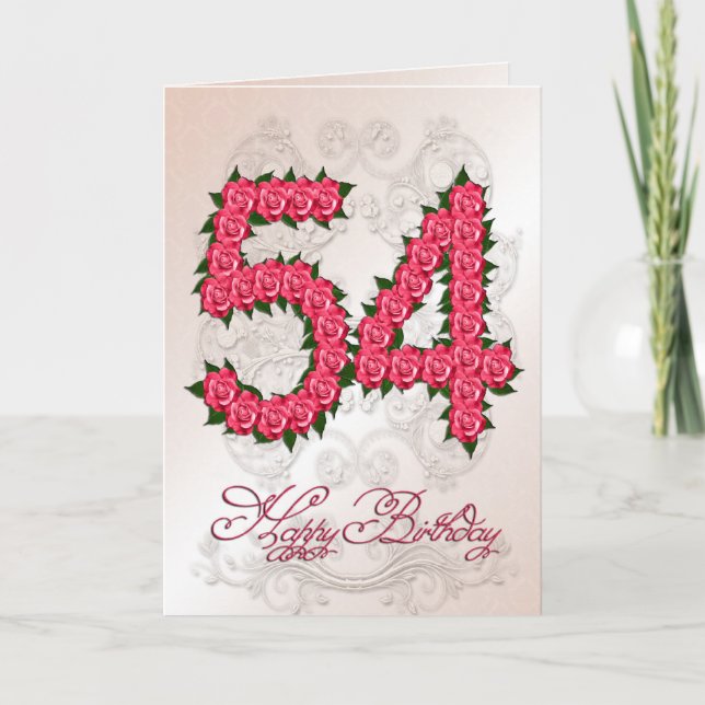 54.o cartão de aniversário com rosas e folhas (Frente)