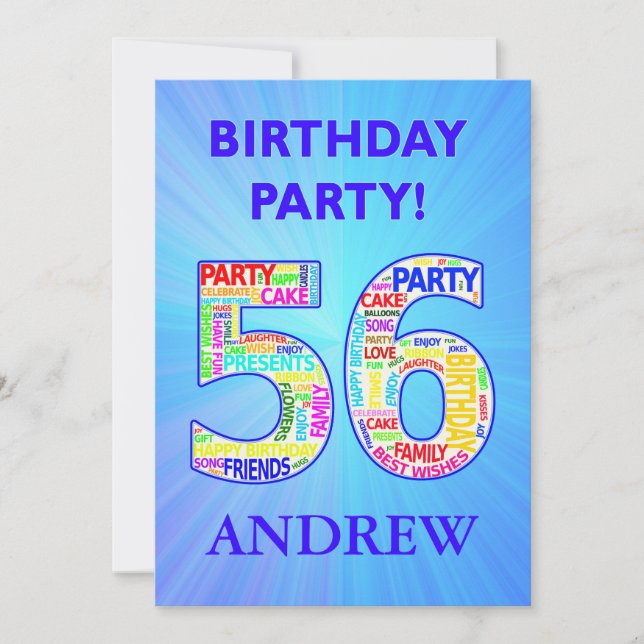 56º Convite de aniversário Adicionar um Nome (Frente)
