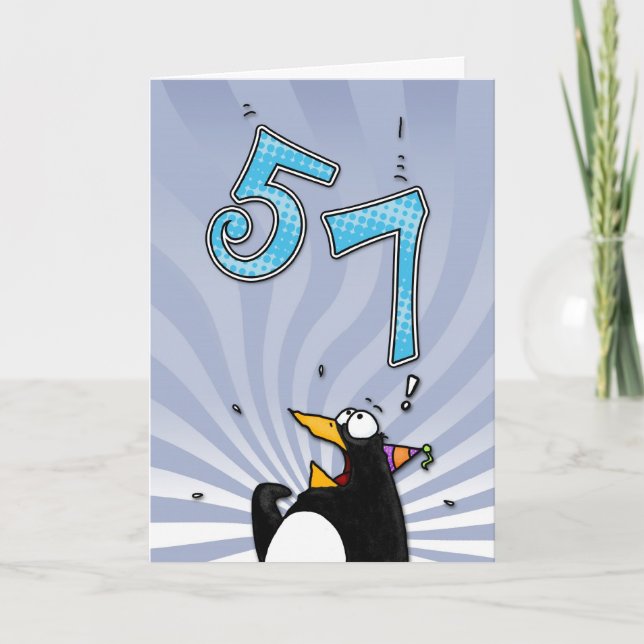 57th aniversário - cartão da surpresa do pinguim (Frente)