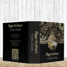 Portfólio de Negócios Floral com Código QR Bege e 
