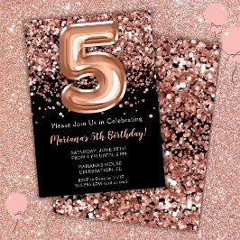 5 Aniversário Convite de Rosa Negro Glitter Dourad