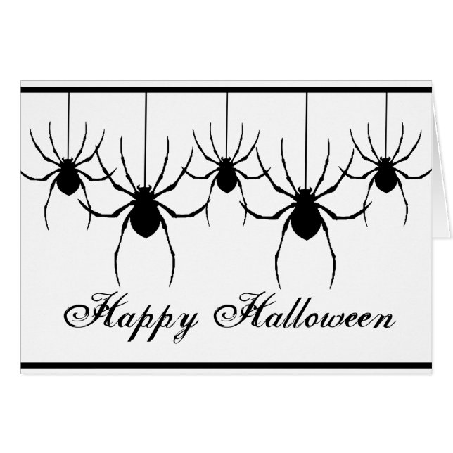 5 Aranhas em Silhueta Penduradas Cartão de Hallowe (Frente Horizontal)