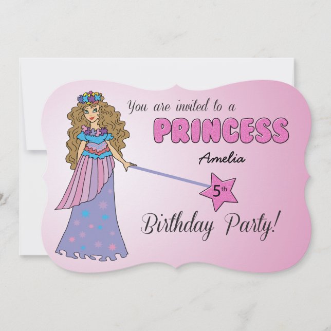 5 Bday Convite Princesa Rosa c/ Faísca Wand (Frente)