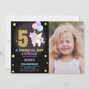 5 Birthday Unicorn Birthday - Foto dos Convites de