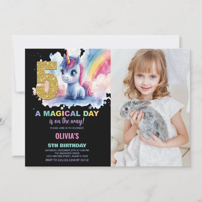 5 Birthday Unicorn Birthday - Foto dos Convites de (Frente)