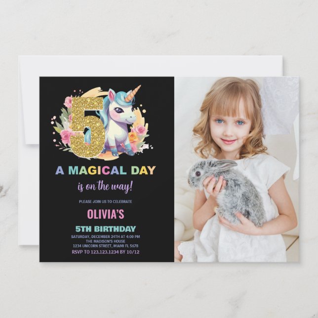 5 Birthday Unicorn Birthday - Foto dos Convites de (Frente)