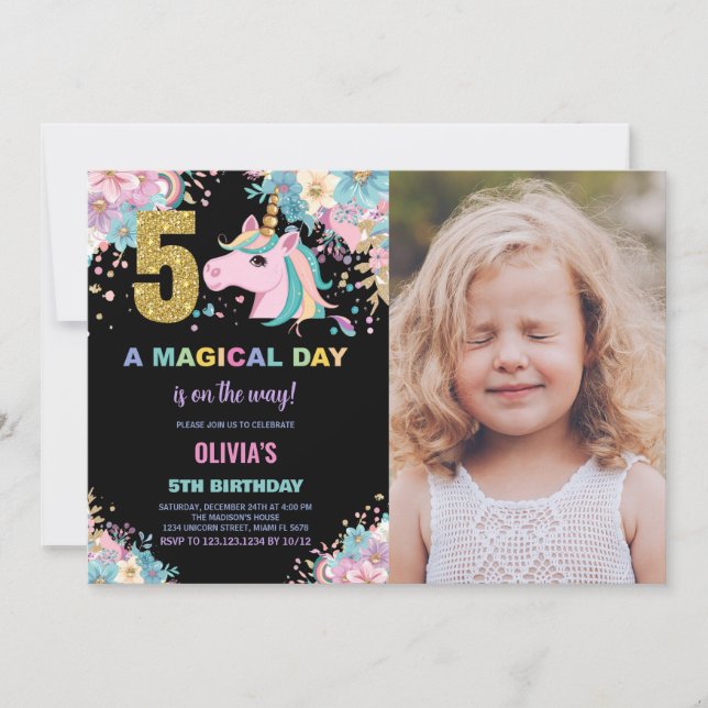 5 Birthday Unicorn Birthday - Foto dos Convites de (Frente)