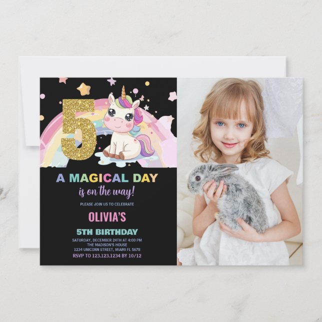 5 Birthday Unicorn Birthday - Foto dos Convites de (Frente)