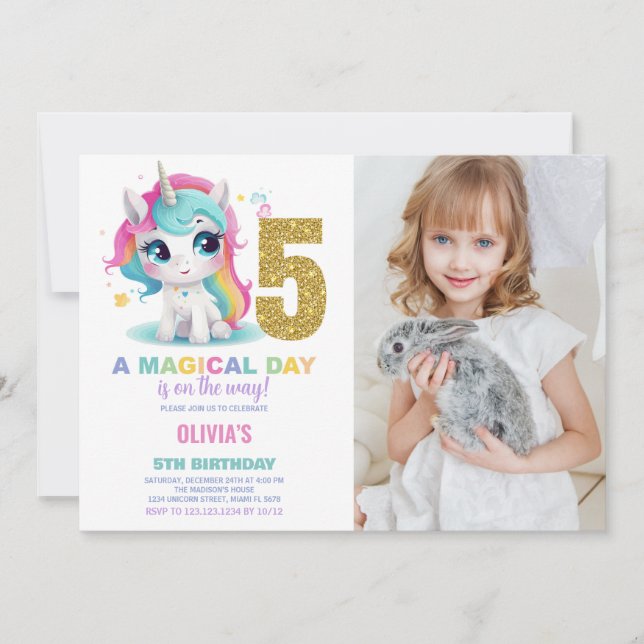 5 Birthday Unicorn Birthday - Foto dos Convites de (Frente)