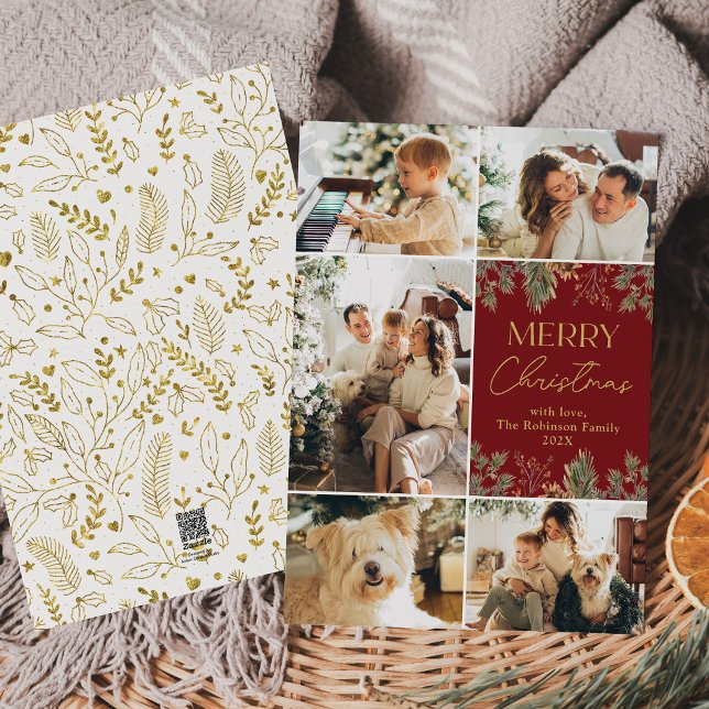 5 Cartões de Natal Red Merry Collage (Criador carregado)