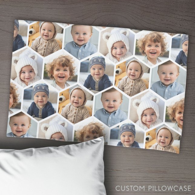5 Colagem de Fotografias Honeycomb Hexagon Padrão  (Create Your Own Photo Collage Pillowcase)