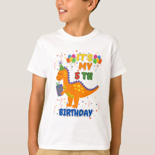 5 de Aniversário Incrível Camisa de Dinossauro par