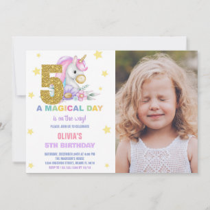5 Floral Unicorn Convite de Aniversário com Foto