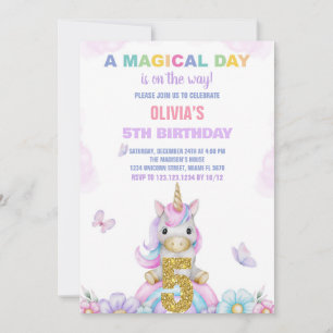 5 Floral Unicorn - Convites de Aniversário