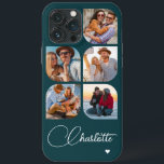 5 Photo Modern Trendy Simple Personalization Name<br><div class="desc">5 Foto moderna Trendy Simple Heart Personalised Name iPhone Capa de telefone apresenta cinco de suas fotos favoritas com seu nome personalizado em um elegante script de caligrafia branca, acentuado com coração de amor. Personalize editando o texto na caixa de texto fornecida. Perfeito para o aniversário, Natal, Dia de as...</div>