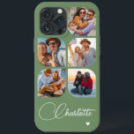 5 Photo Modern Trendy Simple Personalization Name<br><div class="desc">5 Foto moderna Trendy Simple Heart Personalised Name iPhone Capa de telefone apresenta cinco de suas fotos favoritas com seu nome personalizado em um elegante script de caligrafia branca, acentuado com coração de amor. Personalize editando o texto na caixa de texto fornecida. Perfeito para o aniversário, Natal, Dia de as...</div>