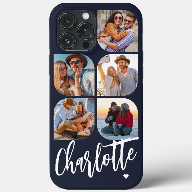 5 Photo Modern Trendy Simple Personalization Name (Verso)