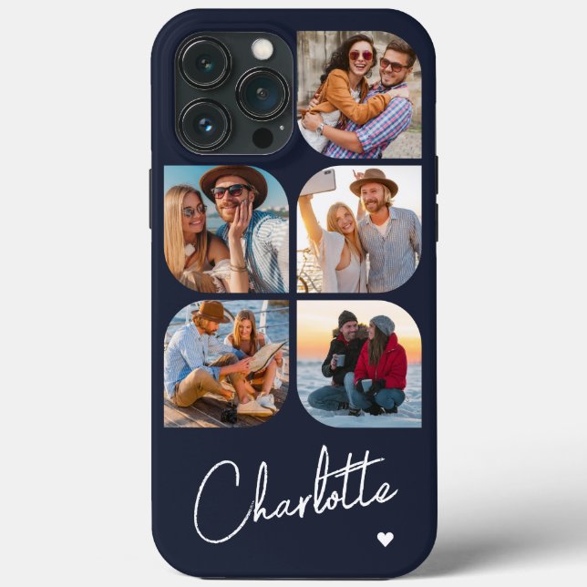 5 Photo Modern Trendy Simple Personalization Name (Verso)