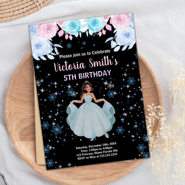 5 Purple Floral Princesa Aniversário Convites de A (5th Purple Floral Princess Birthday Invitations)