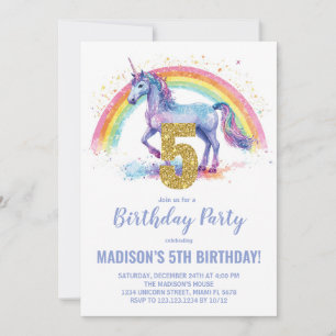 5 Rainbow Unicorn - Convites de aniversário