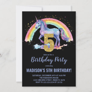 5 Rainbow Unicorn - Convites de aniversário
