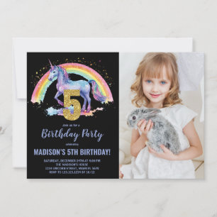 5 Rainbow Unicorn - Foto de Convites de Aniversári