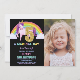 5 Rainbow Unicorn - Foto de Convites de Aniversári