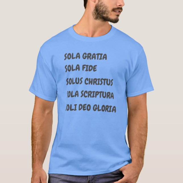 5 T-shirt da SOLA para homens cristãos reformados (Frente)