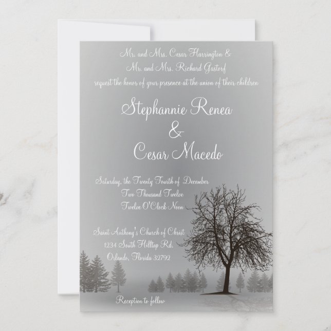 5 x 7 Cinzas de Convite para Casamento Neve de inv (Frente)