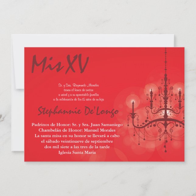 5 x 7 Convite de Aniversário do Chandelier Quincea (Frente)