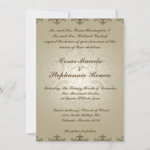 5 x 7 Convite para Casamento Tanish Brown Damask