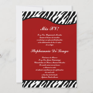 5 x 7 Crimson Red Zebra Quinceanera - Convite