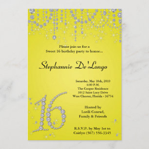 5 x 7 Diamante Amarelo 16 Convite de Aniversário