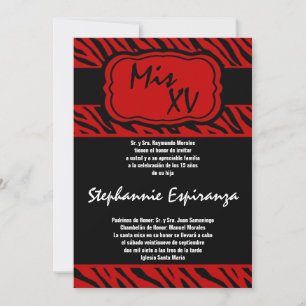 5 x 7 Red Zebra Imprima Quinceanera 15 Convite