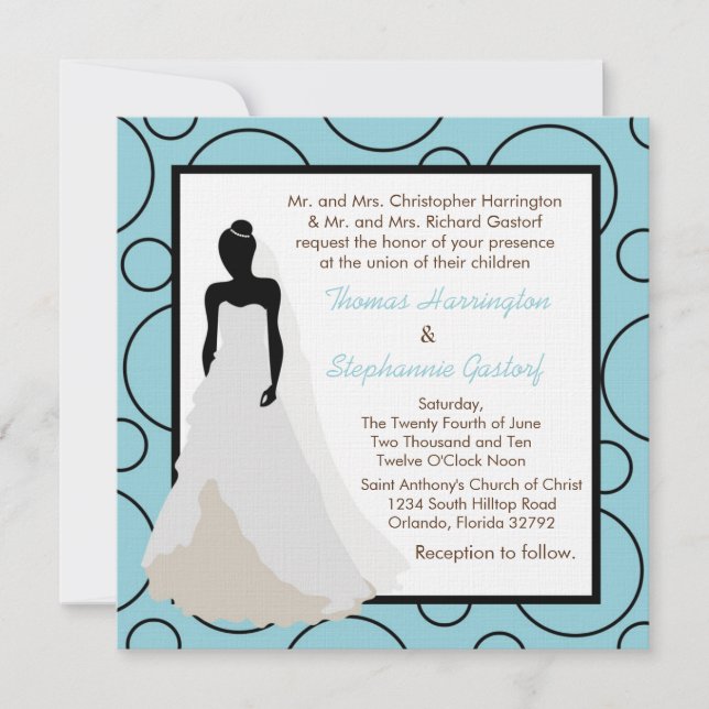 5x5 Convite para Casamento Azul Claro Pok-a-Dot (Frente)