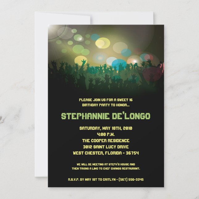 5x7 Banda do concerto Aren Sweet 16 Convite de ani (Frente)