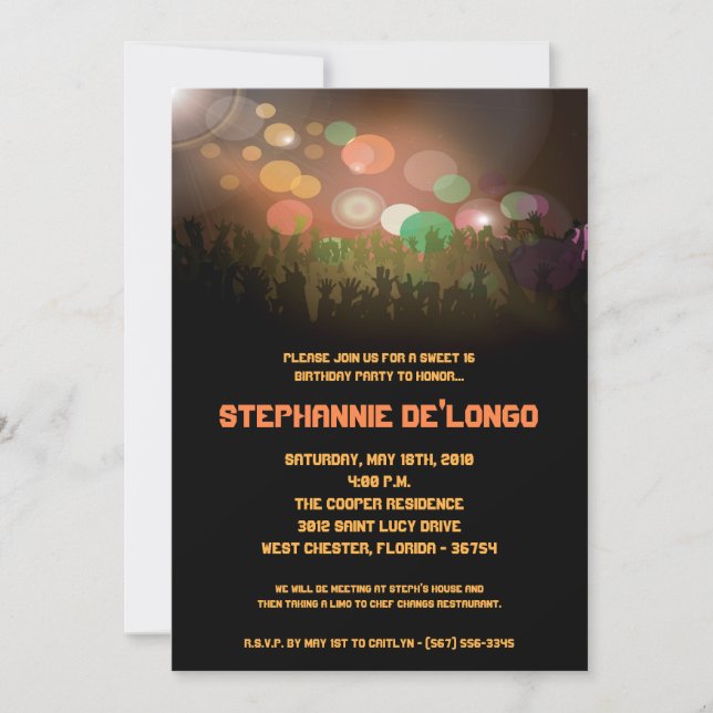 5x7 Banda do concerto Aren Sweet 16 Convite de ani (Frente)