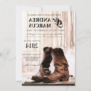 5x7 Boots Country Rustic WesternWedation Convite