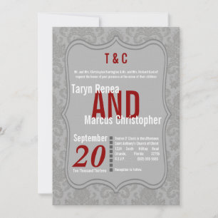 5x7 Cinzas modernas - Convite de casamento vermelh