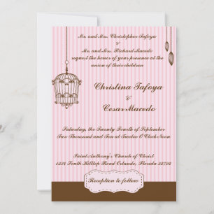 5x7 Convite de Casamento Birdcage/faixas rosa