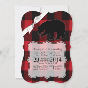 5x7 Convite de Casamento Red Buffalo Xadrez Bear B