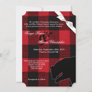 5x7 Convite de casamento Urso Xadrez Vermelho de B