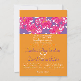 5x7 Convite Laranja de Casamento com Banner Roxo