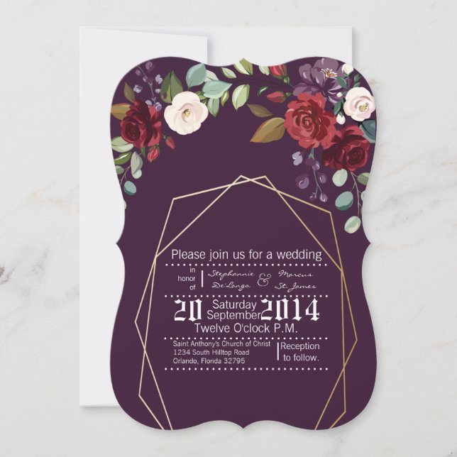 5x7 Convite para apresentação Rosas de roxo de ame (Frente)