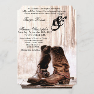 5x7 Convite para Casamento Boots Country Rustic We