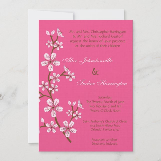 5x7 Convite para Casamento de Linen com Flor de Ce (Frente)