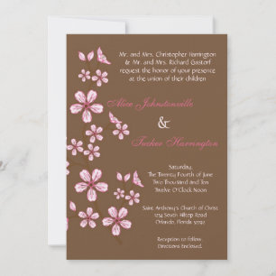 5x7 Convite para Casamento de Linen com Flor de Ce