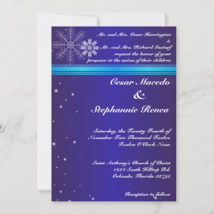 5x7 Convite para Casamento Flocos de Neve Azul Bra
